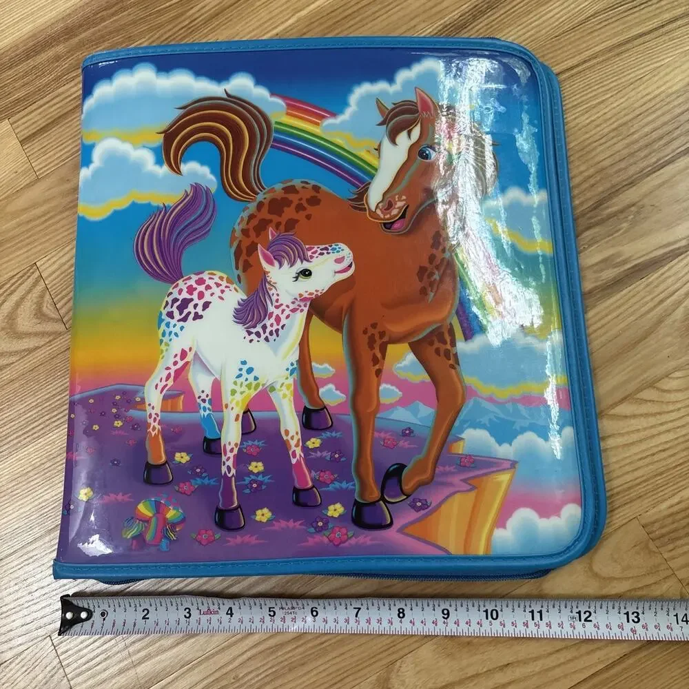 Vintage 1990s Lisa Frank Horse Rainbow Chaser Foal Zip Up 3 Ring Binder Blue